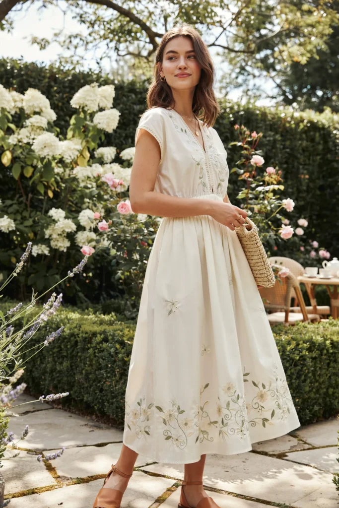 Embroidered White Dress