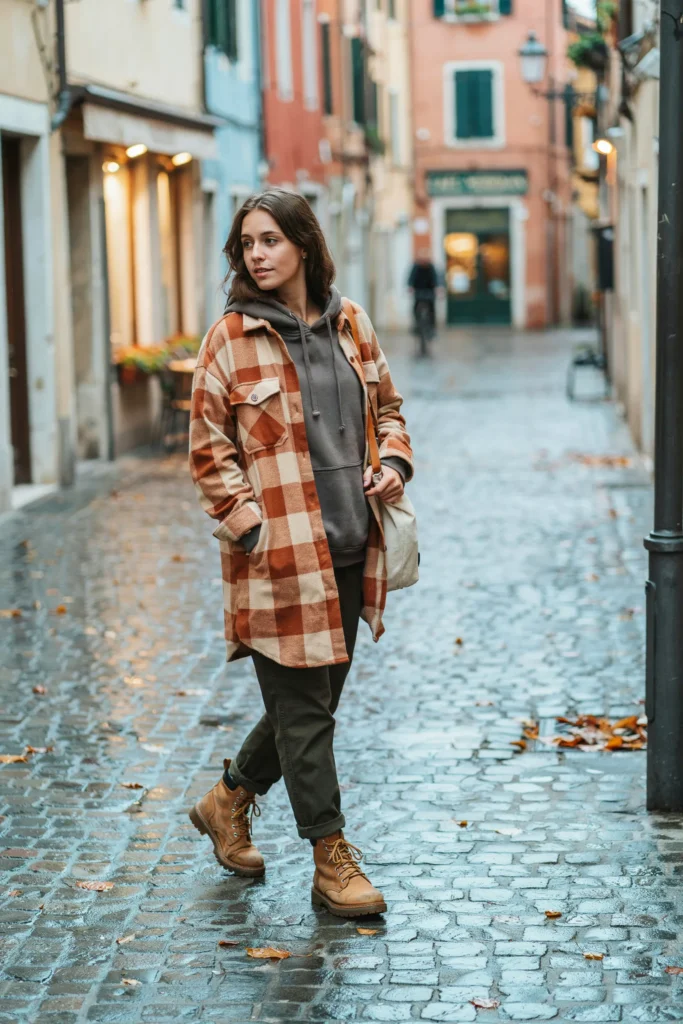 Layered Hoodie Flannel Coat