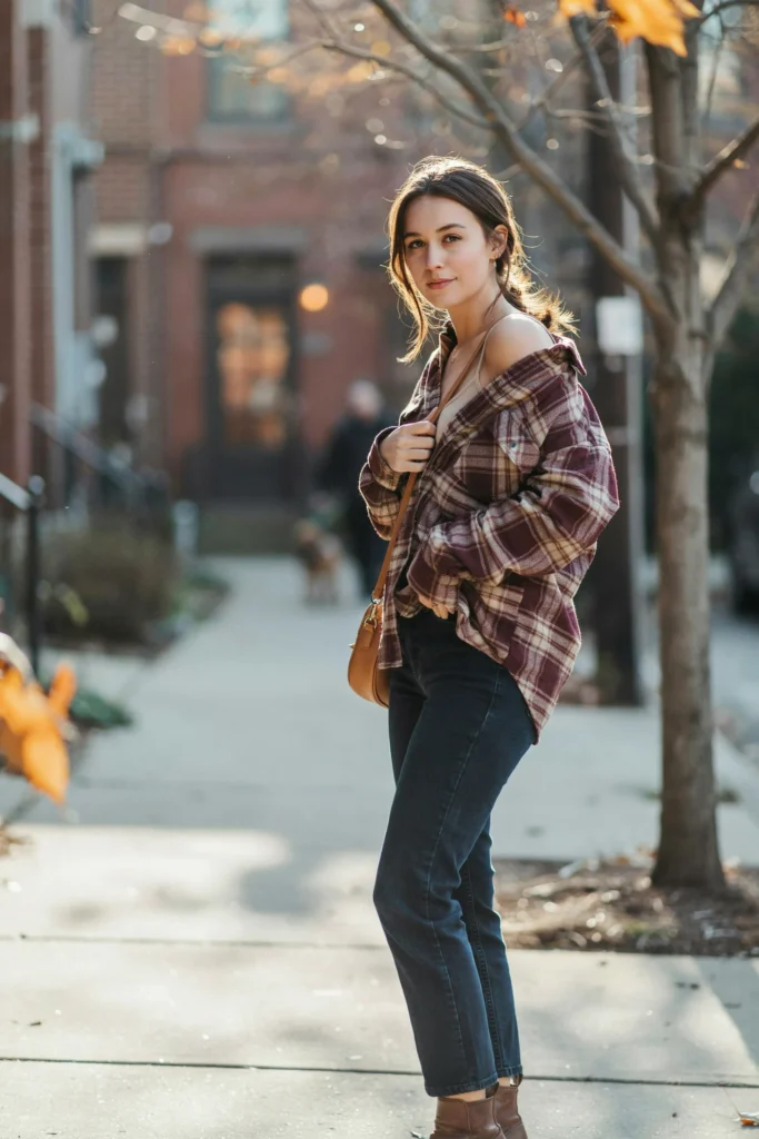 Relaxed Off Shoulder Flannel