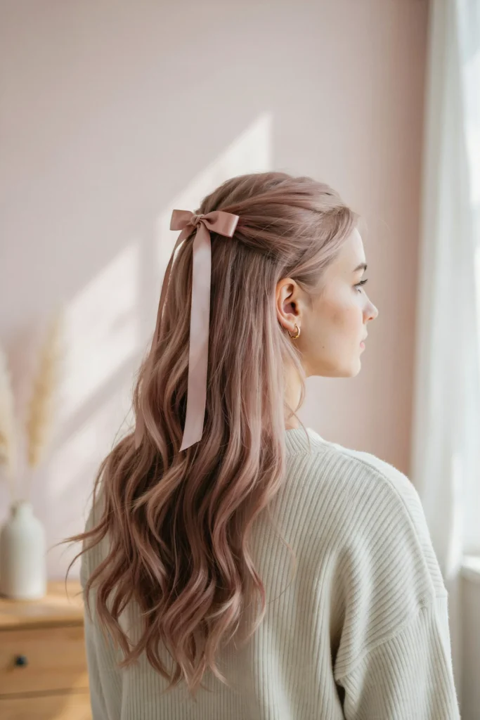 Soft Pink Ribbon Waves