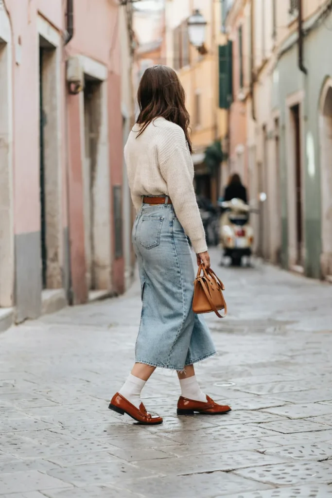 Denim Skirt Loafers