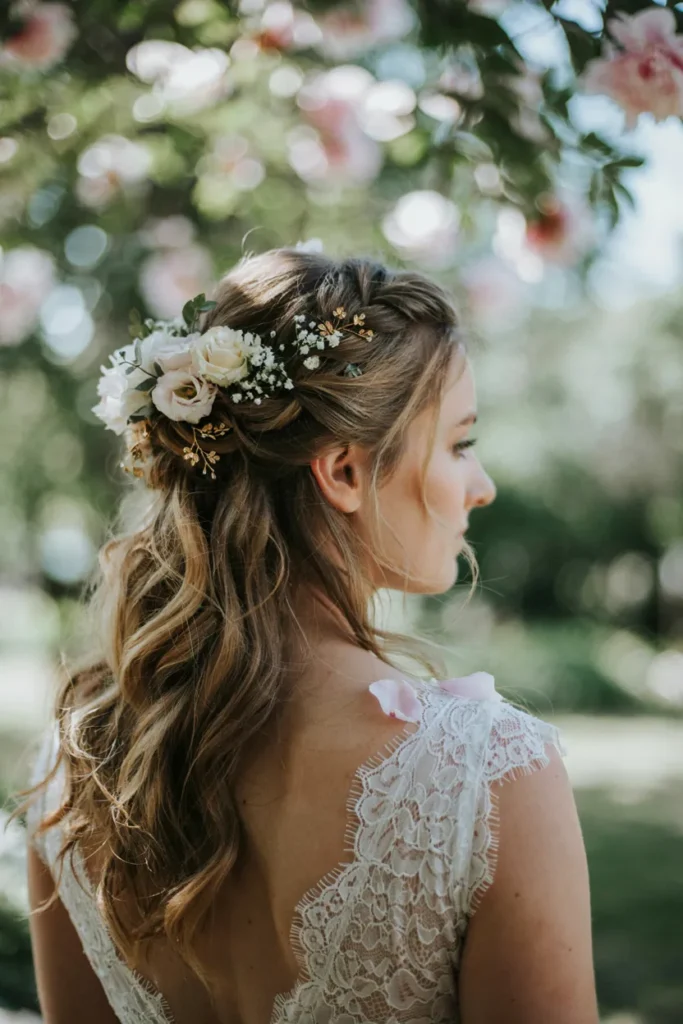 Romantic Flower Half Up Waves