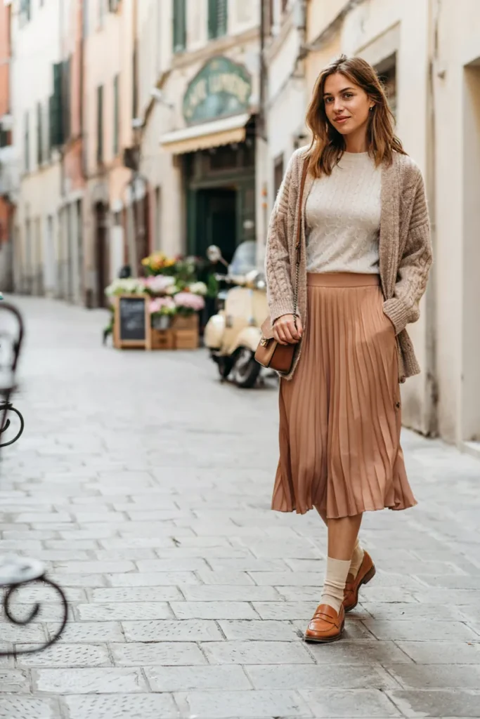 Skirt And Loafers Pairing