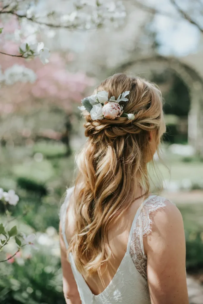 Soft Wavy Half-Up Flowers