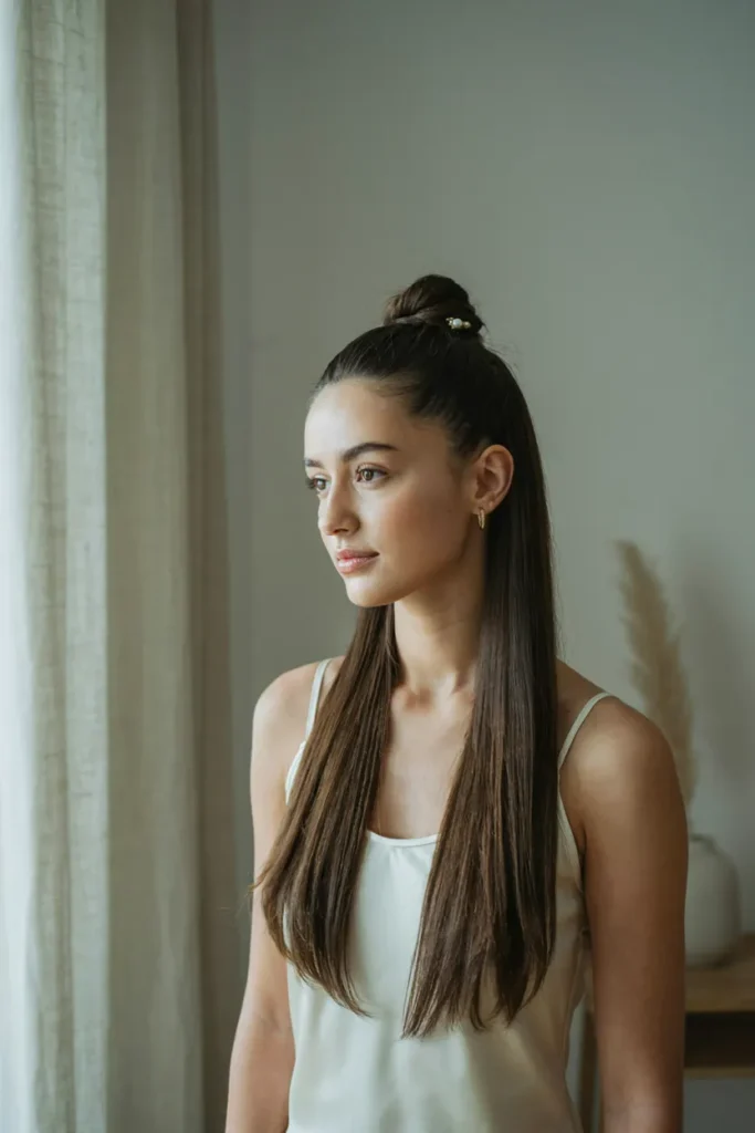 Straight Hair With Half Up Style