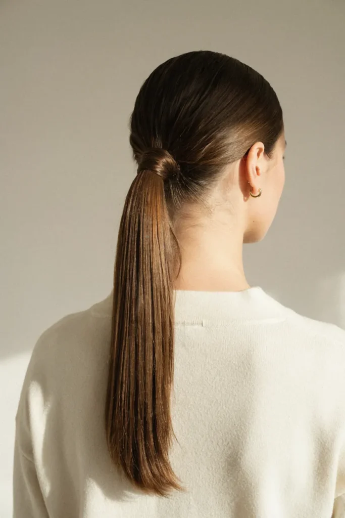 Straight Hair With Low Ponytail