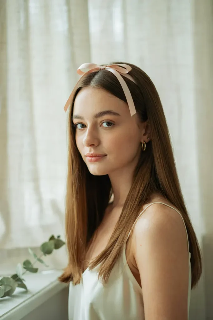 Straight Hair With Ribbon