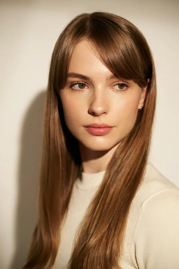 Straight Hair With Side Swept Bangs