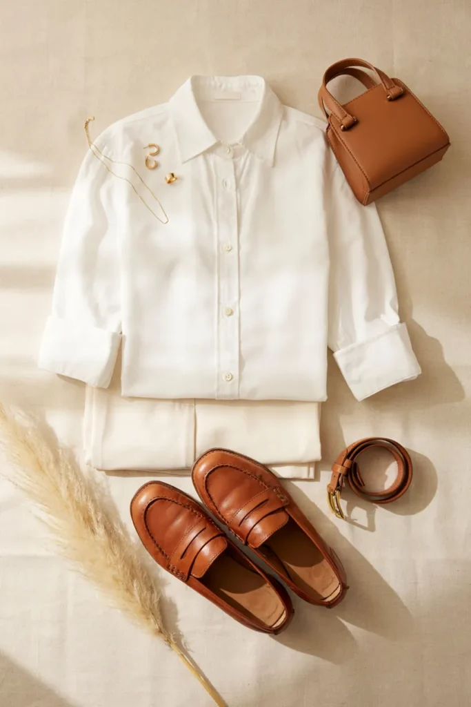White Shirt Loafers Look