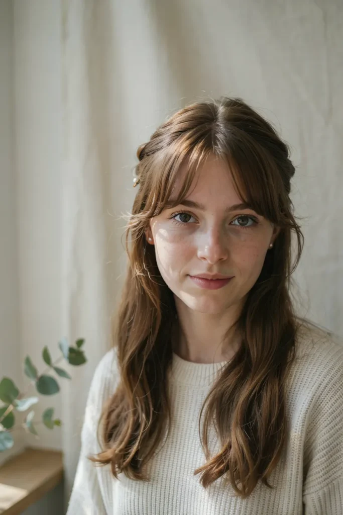 Wispy Bangs With Half Up Style