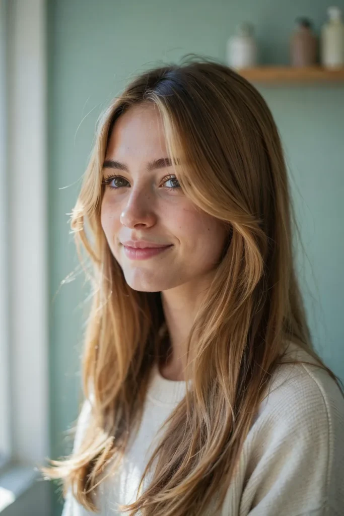 Wispy Bangs With Money Piece Highlights