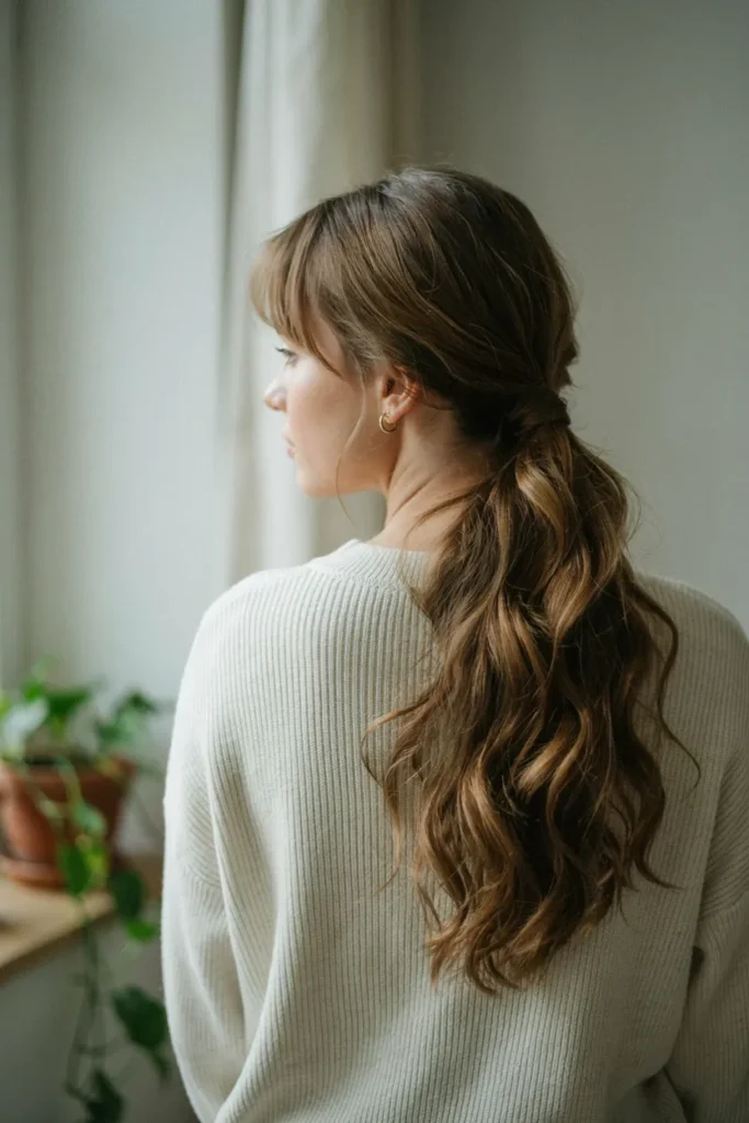Wispy Bangs With Ponytail Waves