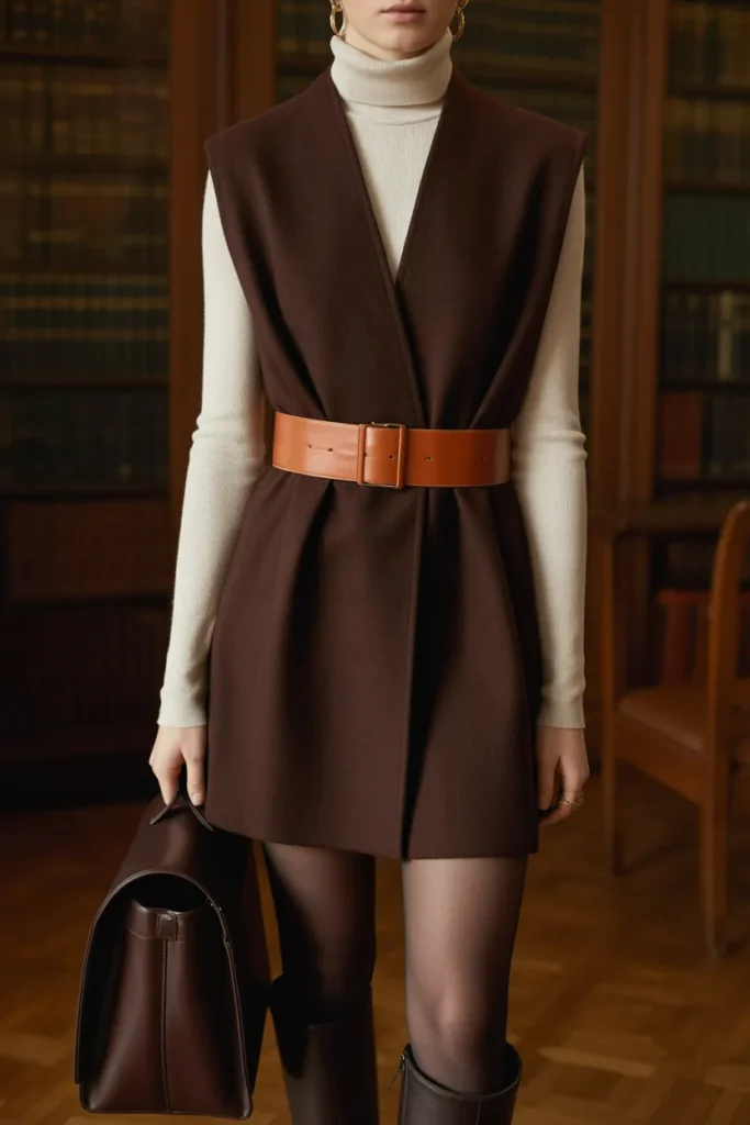 Belted Wool Vest Dress