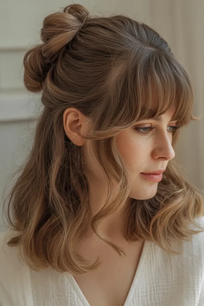 Curtain Bangs Half Bun