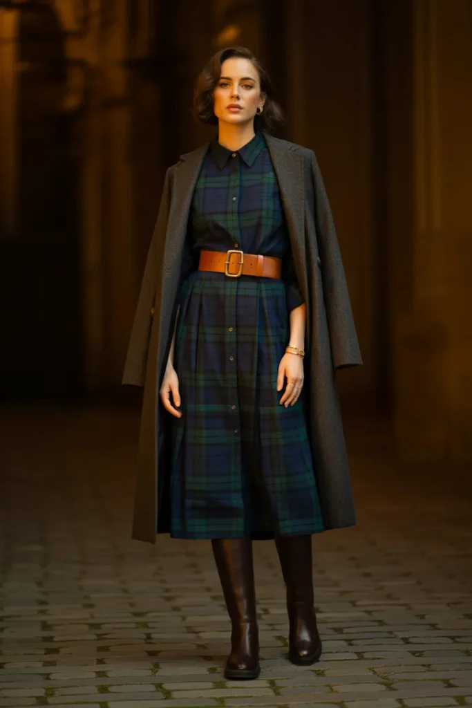 Dark Plaid Shirt Dress