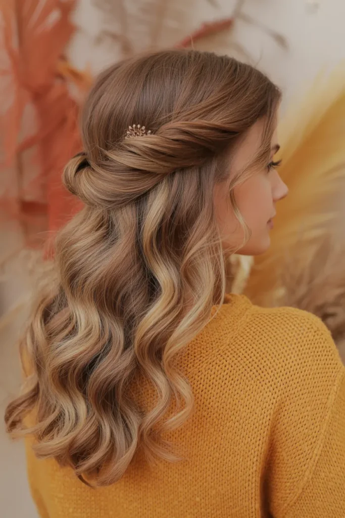 Half-Up Boho Twist With Gold Pin