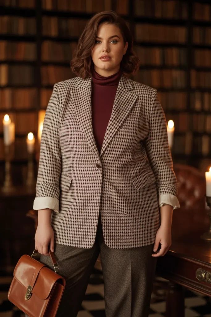 Houndstooth Patterned Blazer
