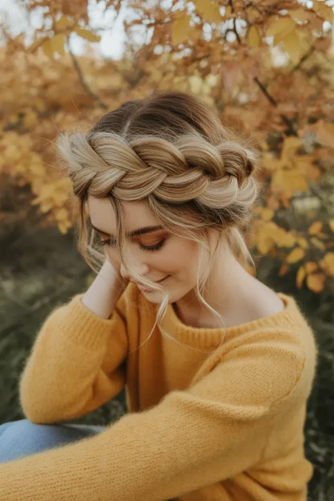 Loose Crown Braid With Tendrils