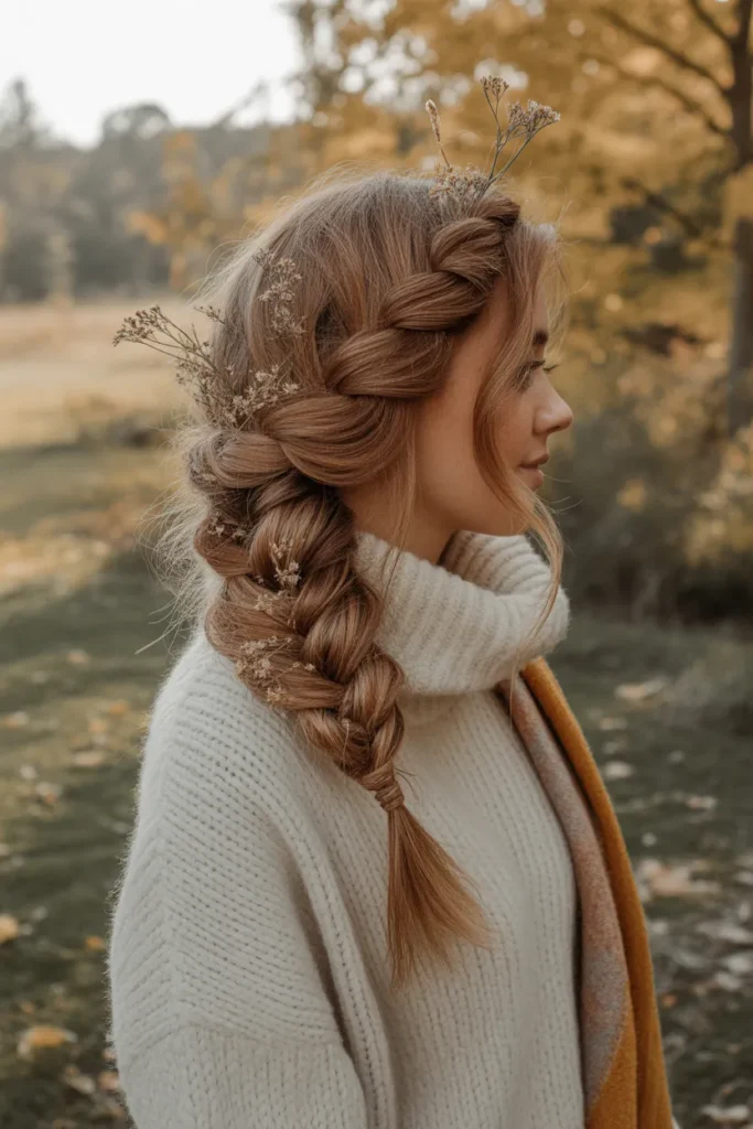 Loose Side Braid With Dried Florals