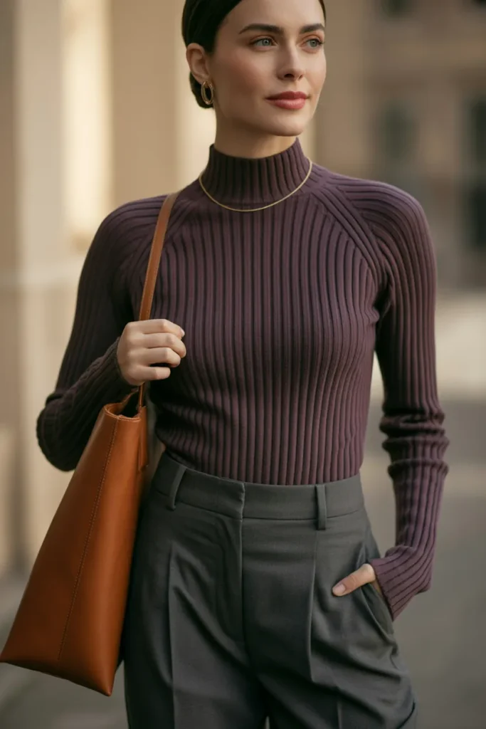 Mock Neck Ribbed Sweater