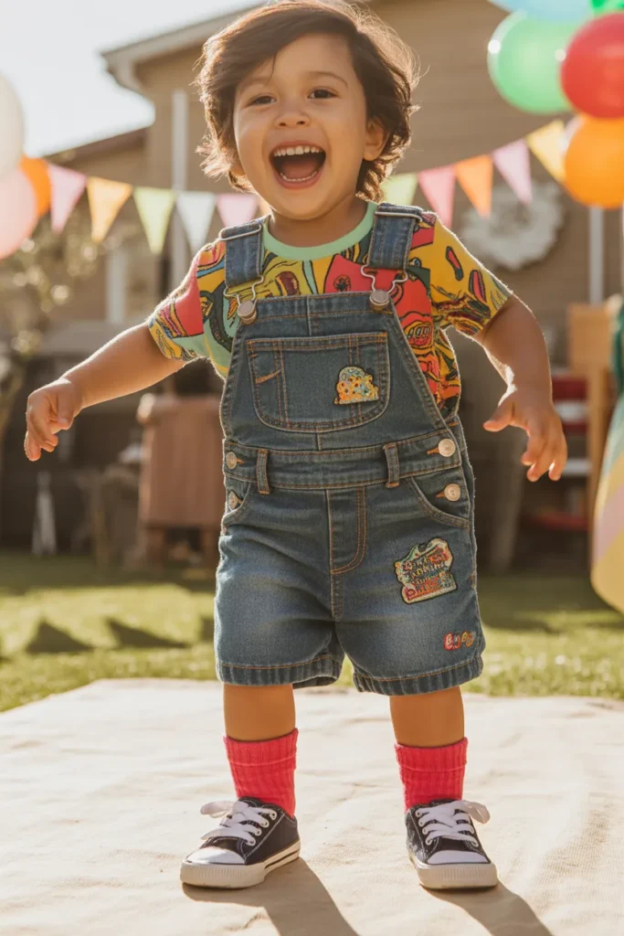 Playful Denim Dungaree Set