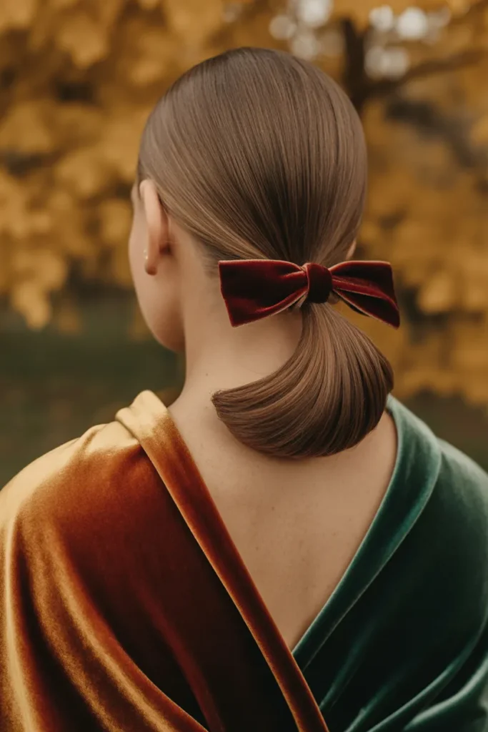 Sleek Low Pony With Velvet Wrap