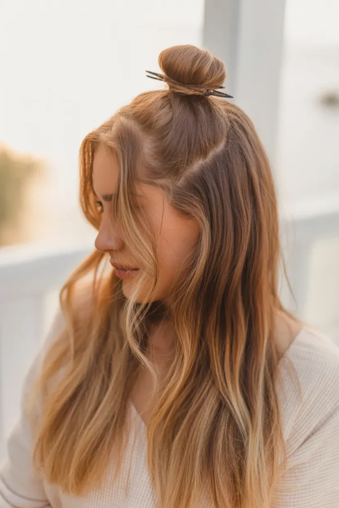 Textured Half Up Top Knot