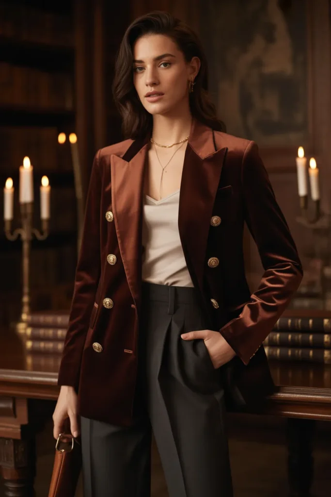 Velvet Double Breasted Blazer