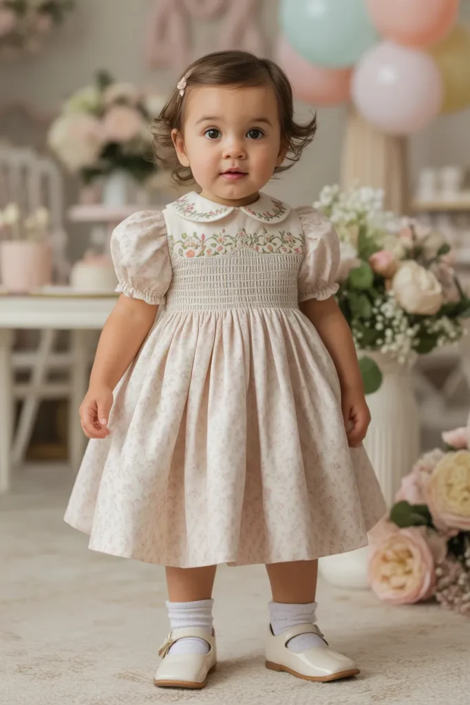 Vintage Floral Smocked Dress