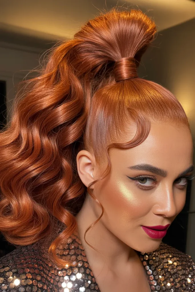 Copper Red Textured Ponytail
