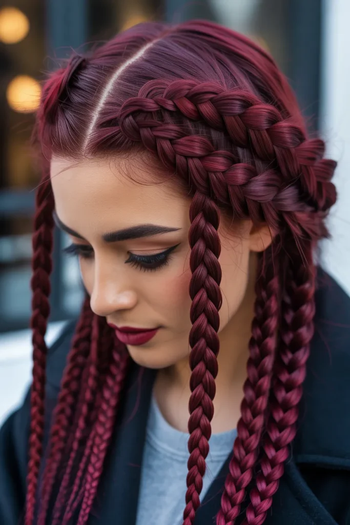 Deep Garnet Dutch Braids