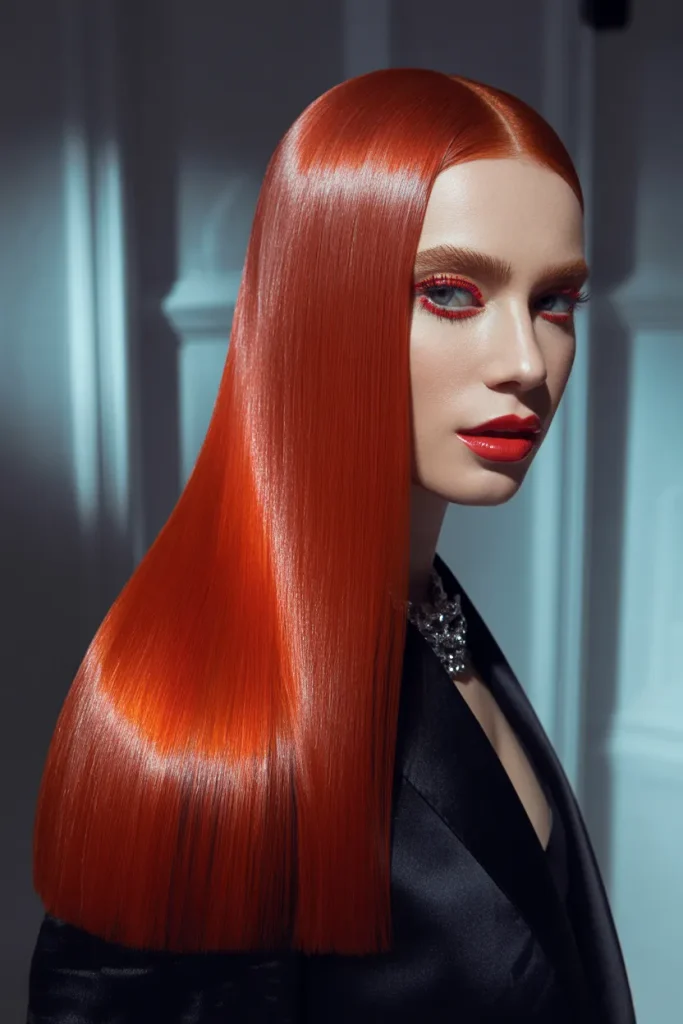 Fiery Red Sleek Glass Hair