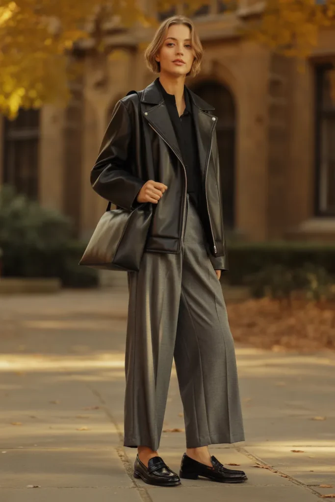 Leather Jacket with Trousers