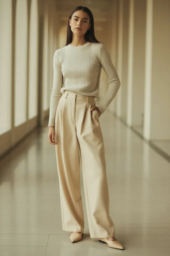 Monochromatic Cream Knit and Trousers