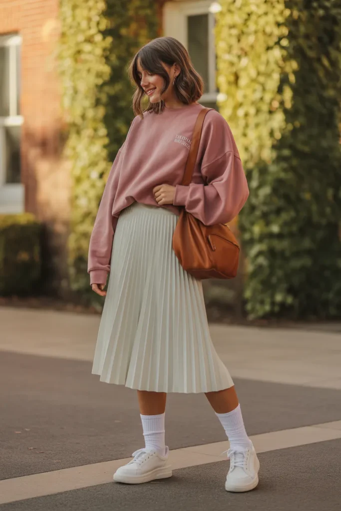 Pleated Skirt and Crewneck