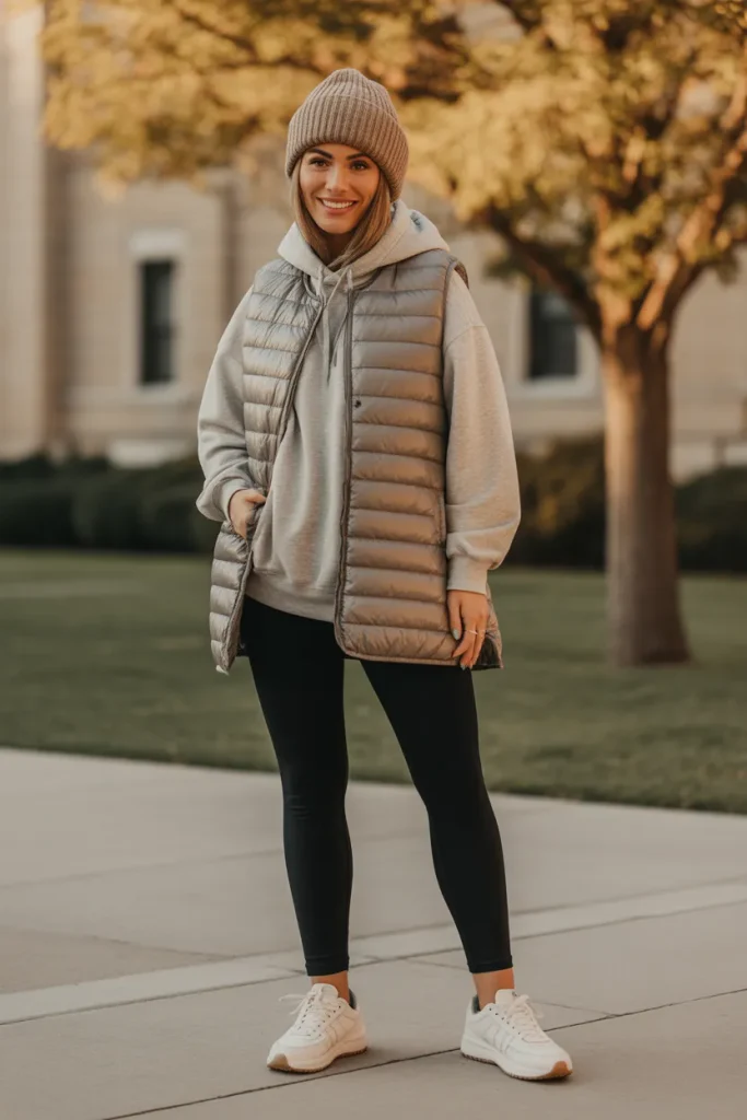 Puffer Vest over Hoodie