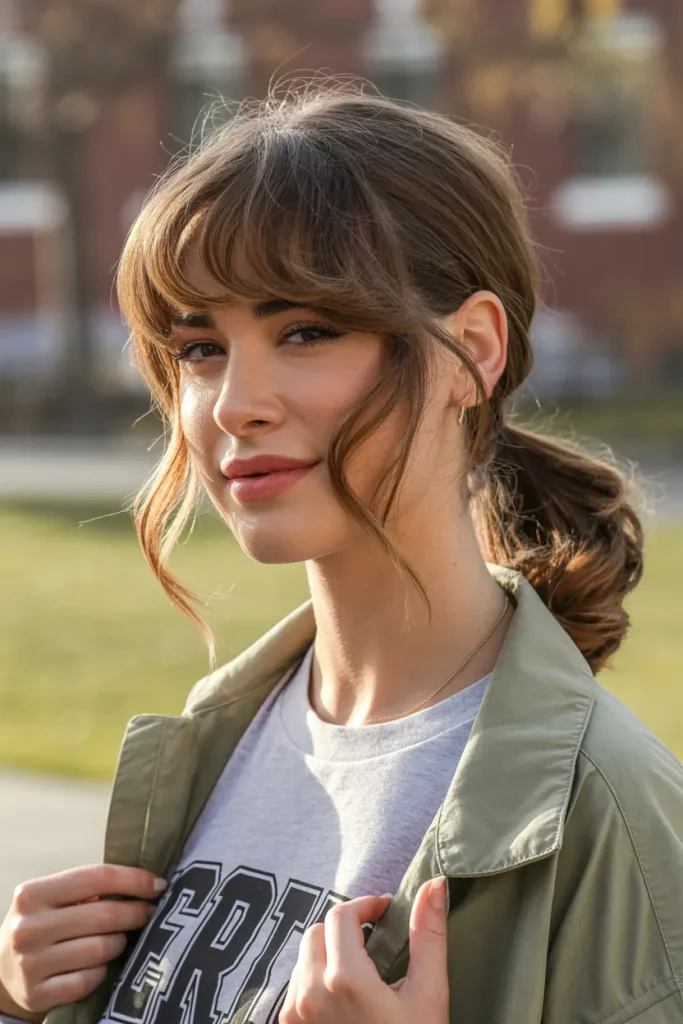 Wispy Curtain Bangs Ponytail